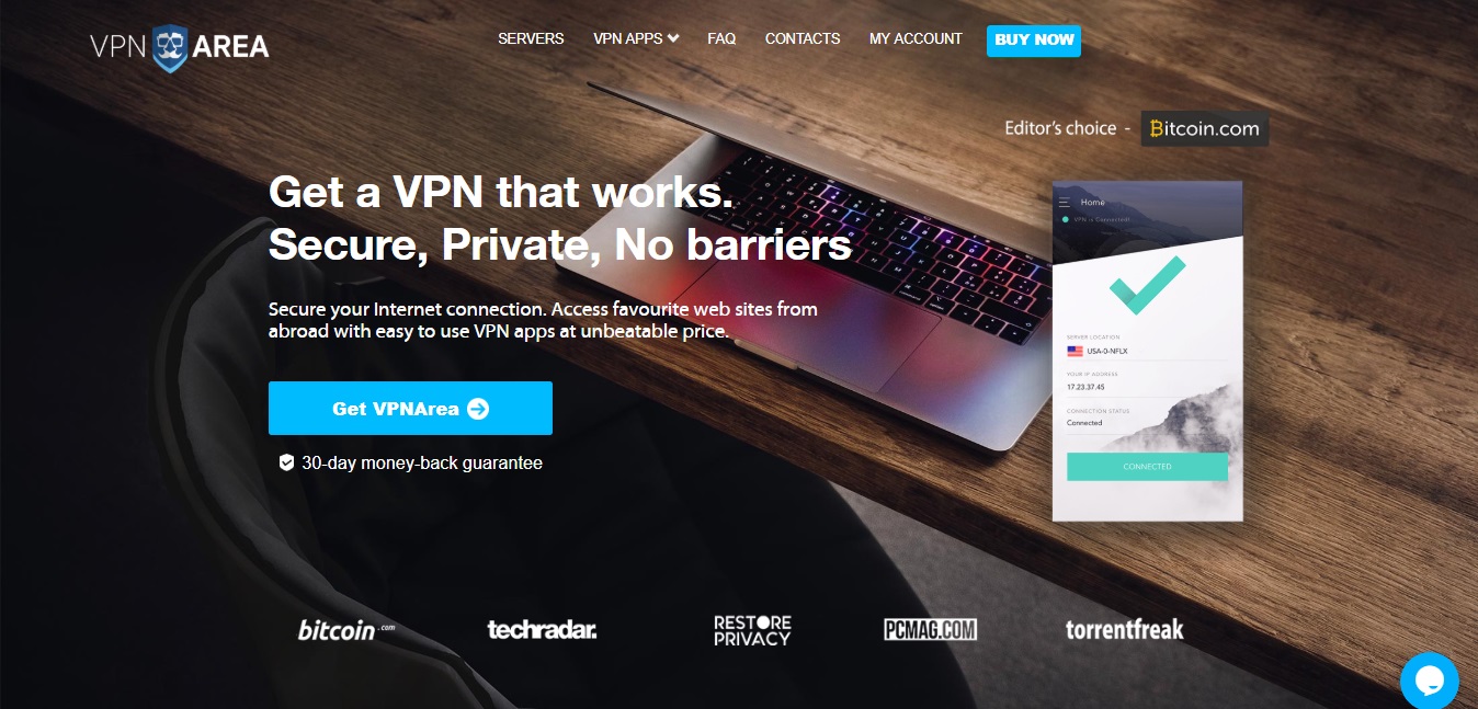 VPNArea homepage