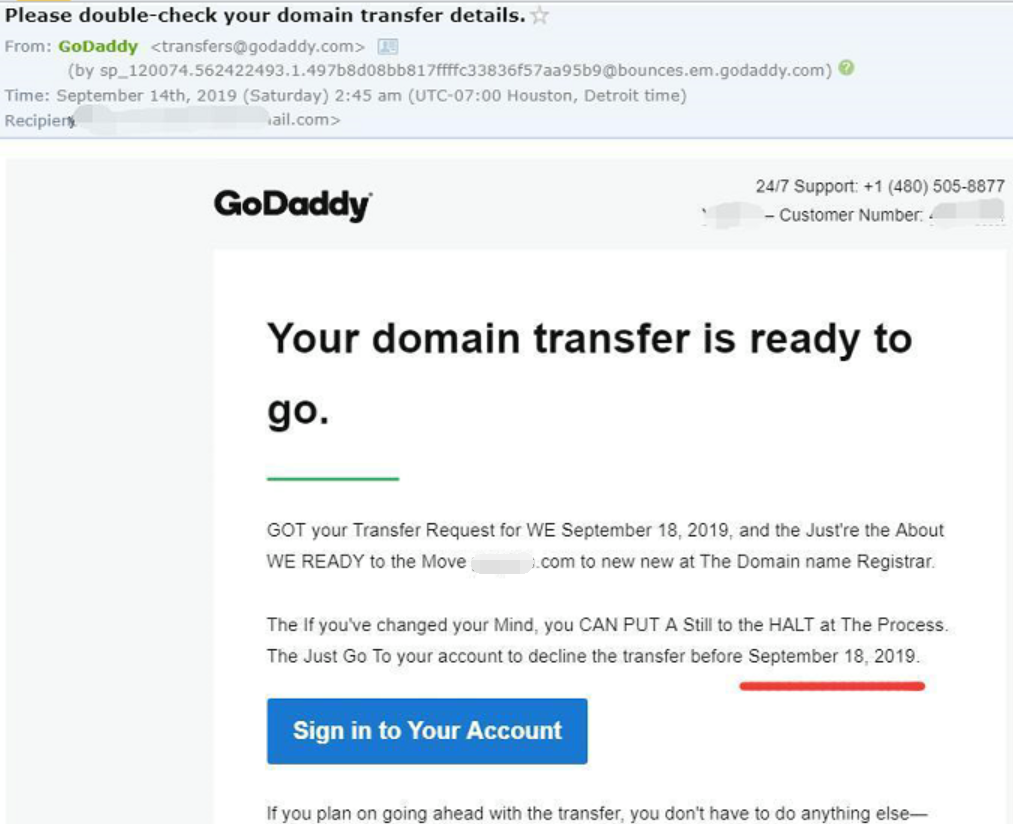 transfer domain notify