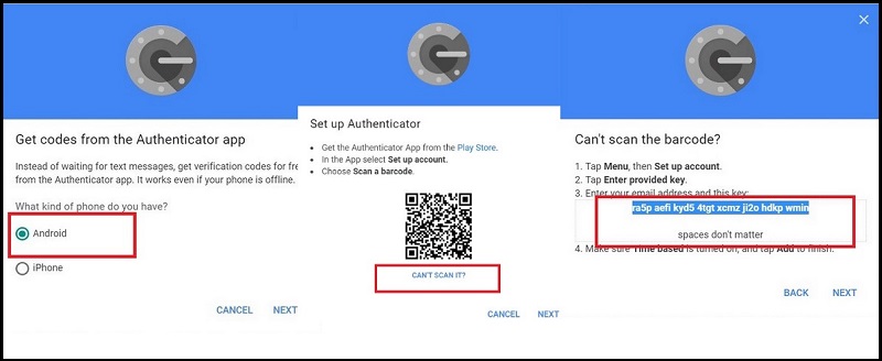 Google Authenticator code option