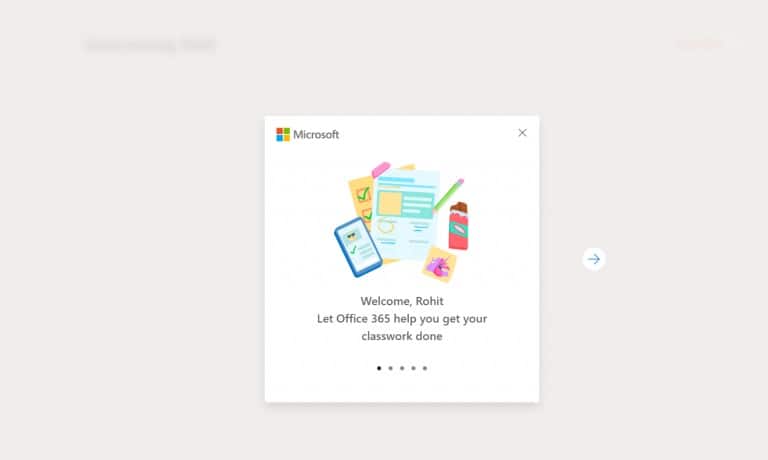 Microsoft Office 365 student account homepage