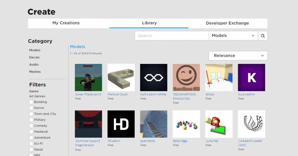 Create page of the Roblox site