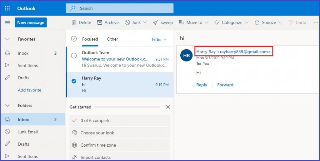Find emails from outlook