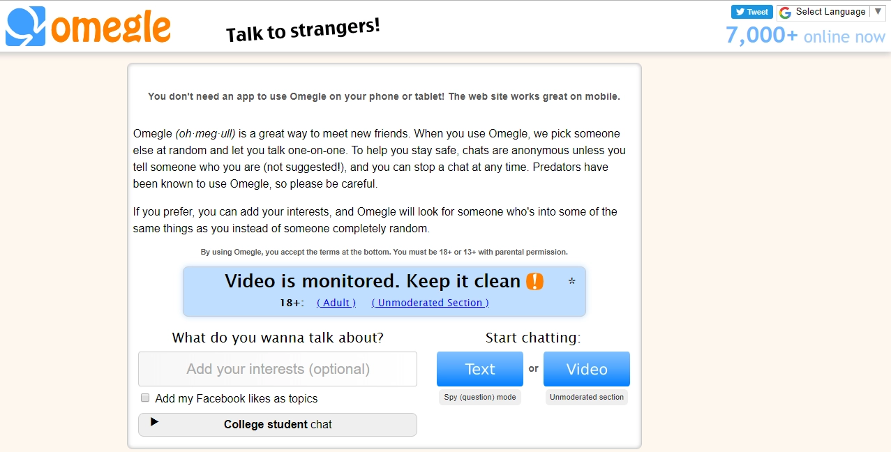 Omegle video chat rooms