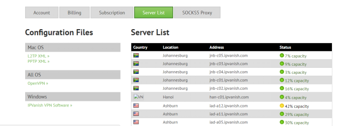 IPVanish-server-list
