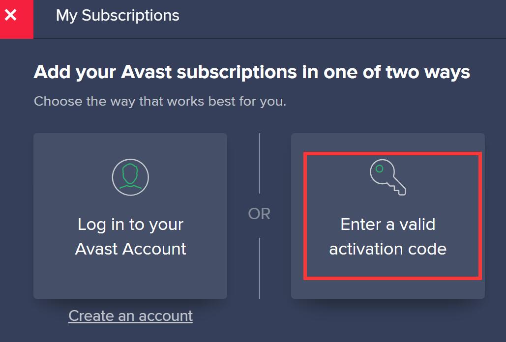 where to put avast activation code not working