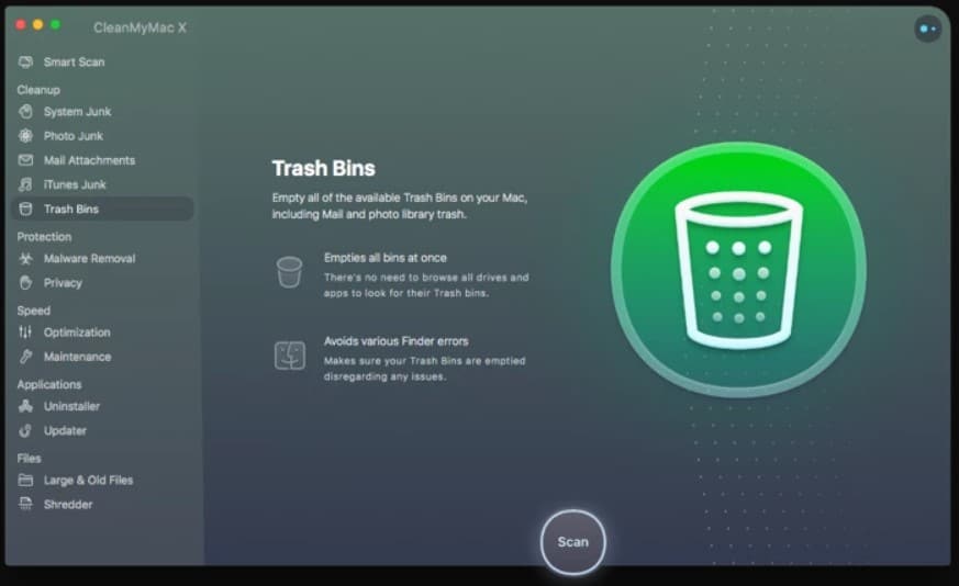 CleanMyMac X with Trash bins