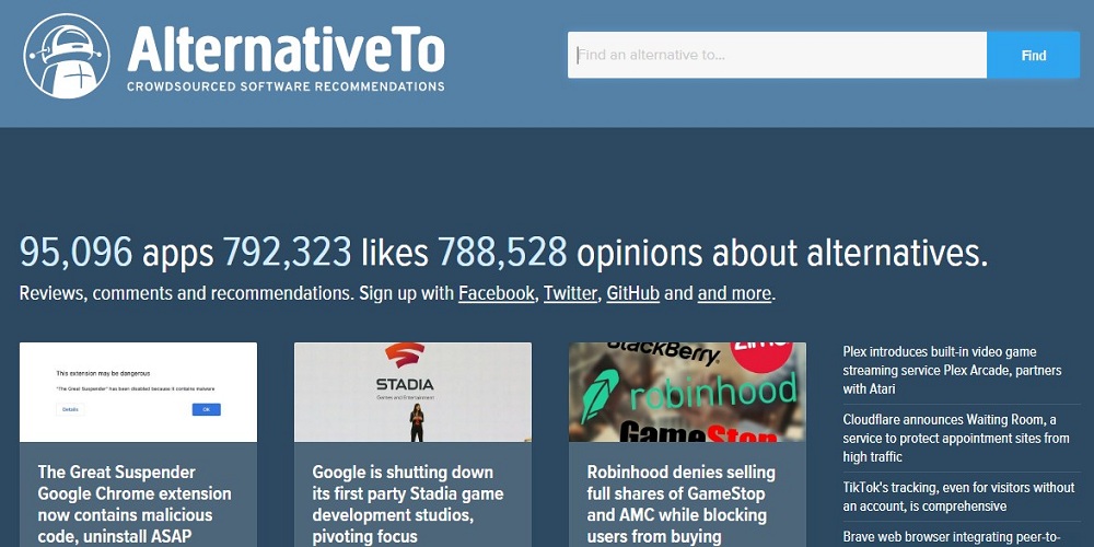 AlternativeTo Homepage