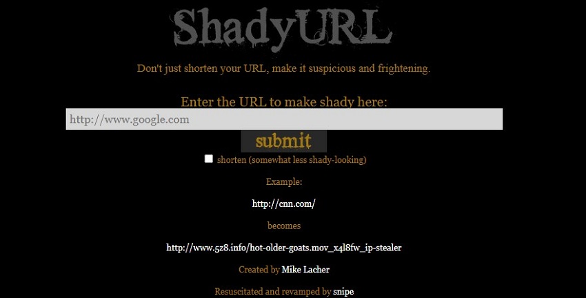 ShadyURL over view