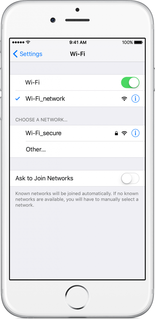 Wi-Fi network connected to iphone