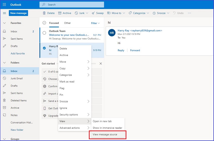 Outlook View Message Source