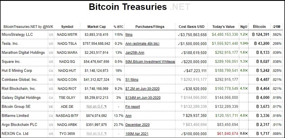 Bitcoin Treasuries overview