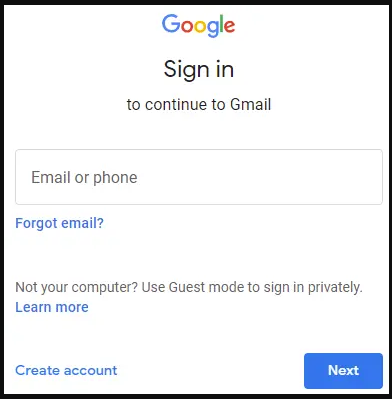 Google sign-in screen