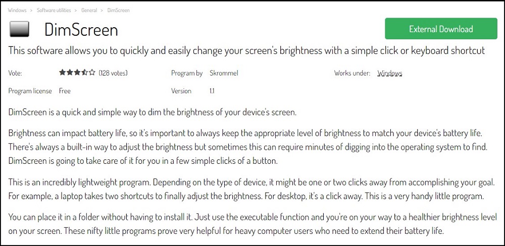 DimScreen for Screen brightness control software