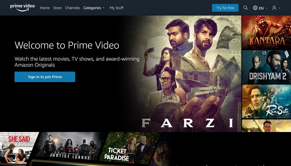 Amazon Prime Video Homepage