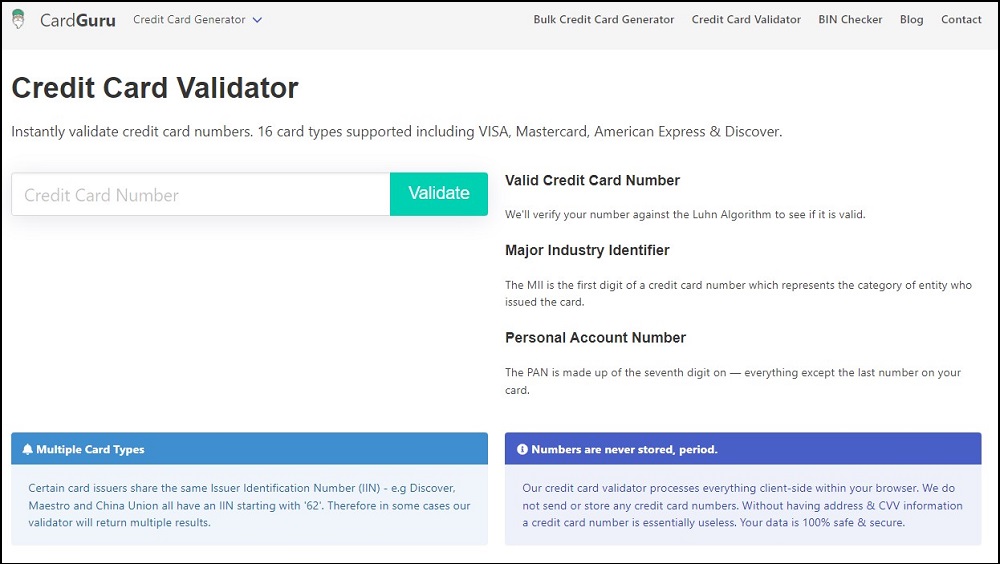 CardGuru for Credit Card Generator and Validator