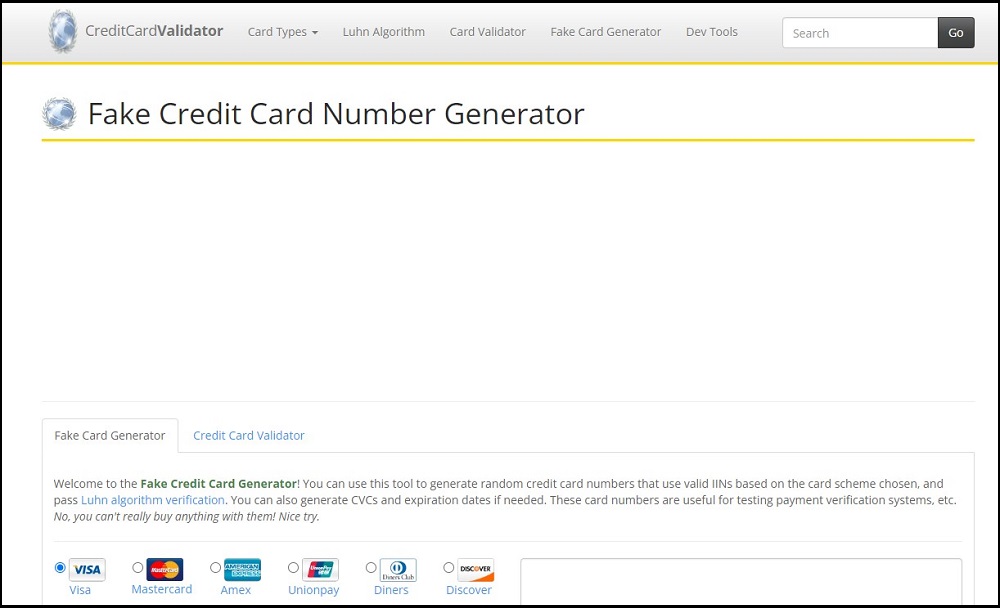 CreditCardValidator for Credit Card Generator and Validator