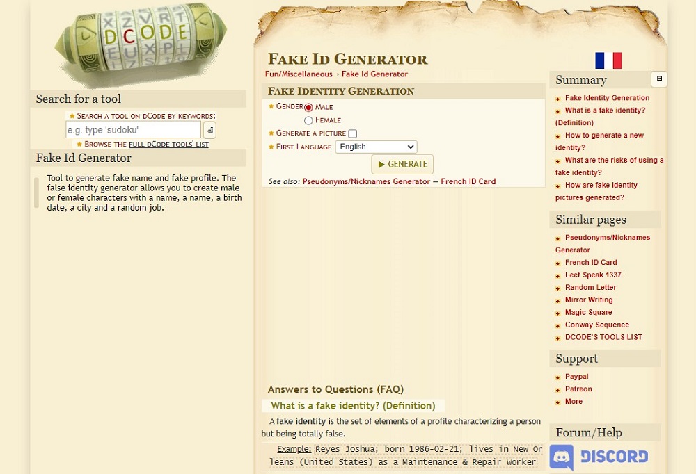 DCode for Online Fake Person Generator Tools