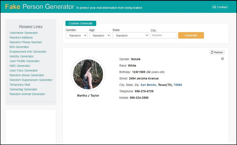 Fake Person Generator for Online Fake Person Generator Tools