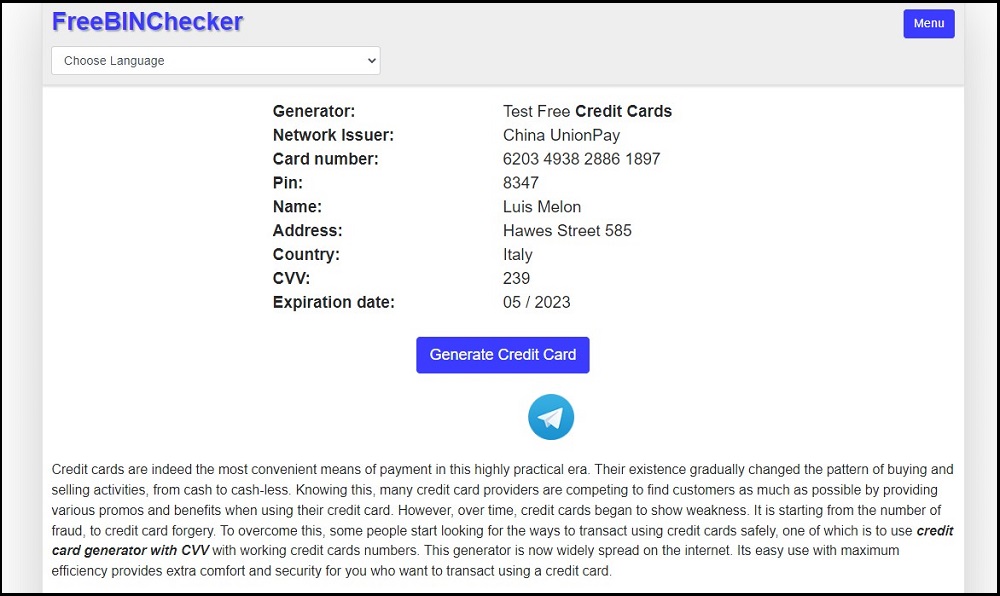 FreeBinChecker for Credit Card Generator and Validator