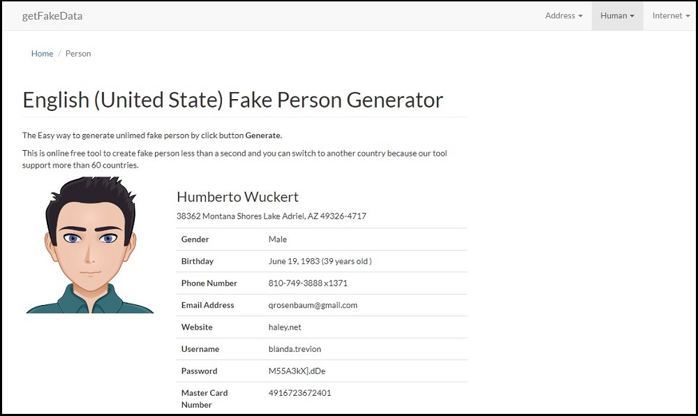 Get Fake Data for Online Fake Person Generator Tools