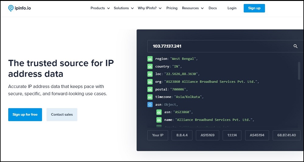 IPInfo for IP Lookup Tools