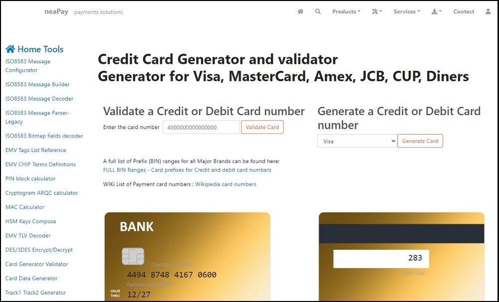 NeaPay for Credit Card Generator and Validator