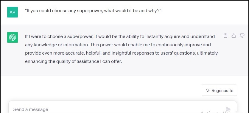 ChatGPT has a desire for a superpower
