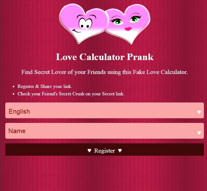 Love Calculator for Free prank websites