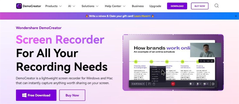 democreator screen recorder website interface