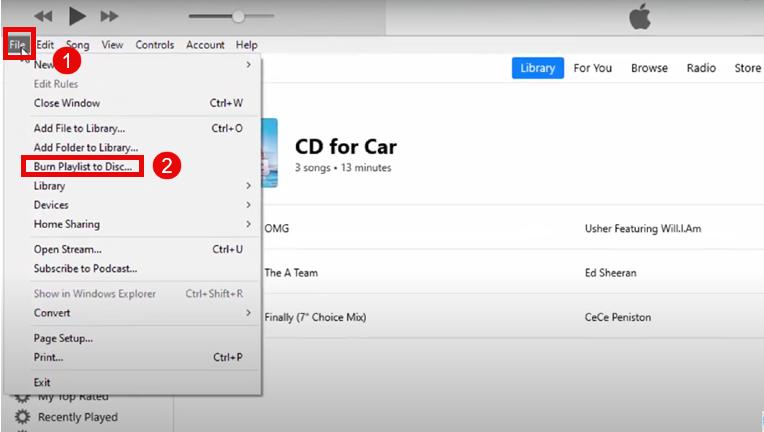 Click on the File bar while opening the target playlist